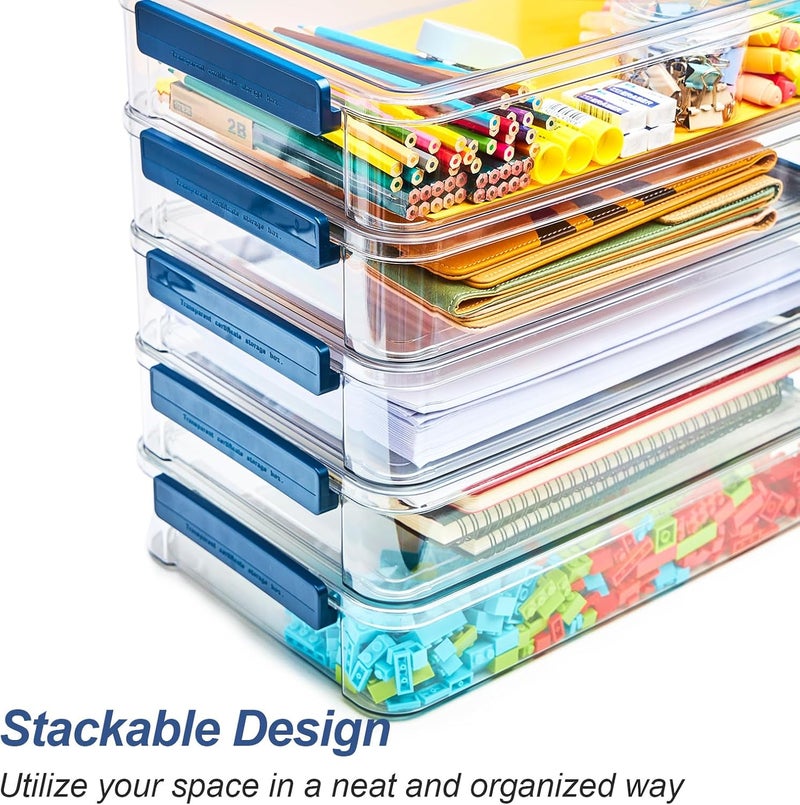 CATOOMUU 2 Pcs 5.5qt 9 x 13 Plastic Portable Project Case With Snap-Tight Latch Clear Stackable Storage Box With Lids Organizer Container For A4 File Photo Documents Scrapbook Craft Art Supplies - Image 4